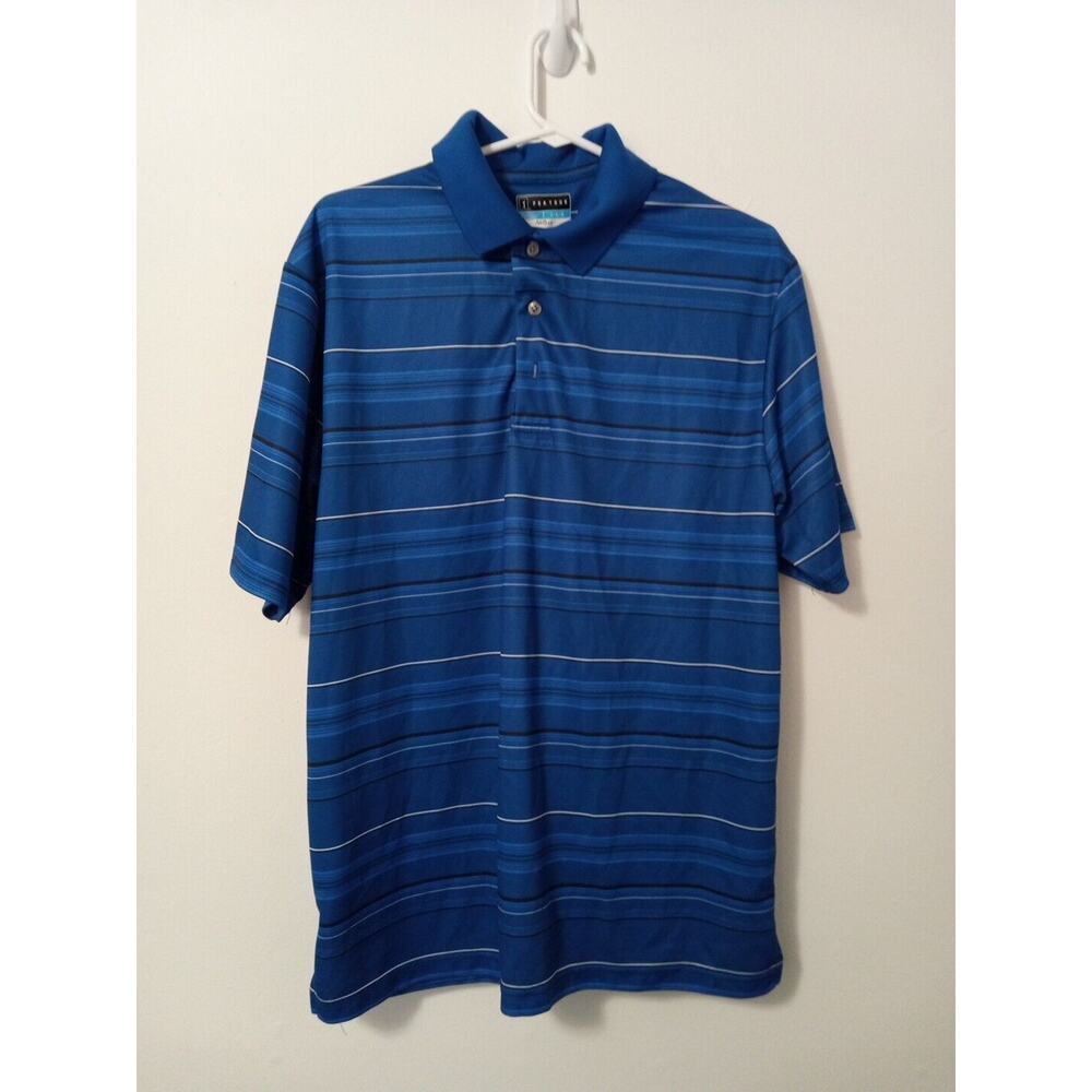 PGA Tour Airflux Men's Short Sleeve Blue Striped Golf Polo, Size Large